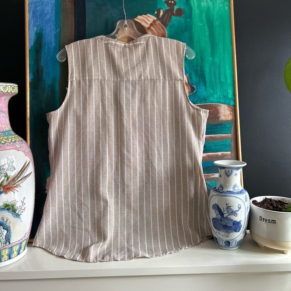 Tan Sleeveless Pullover Zip Down Blouse L - Picture 3 of 15